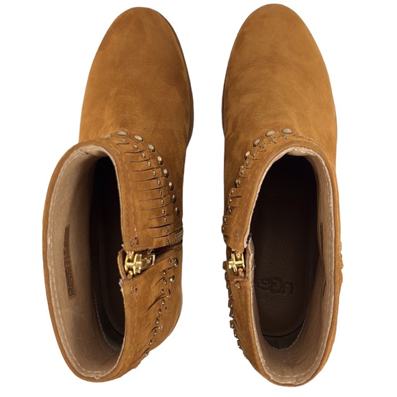 UGGS Ariane Chestnut Nubuck Studded, Fringe, Western Ankle Booties 7 - Picture 13 of 16
